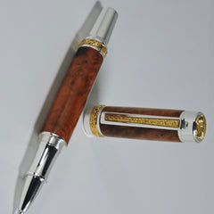 Cambridge Rollerball, Rhodium and Titanium Gold with Amboyna Burl