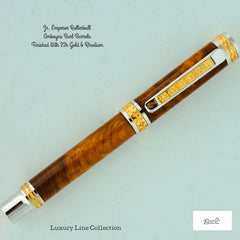 Jr. Emperor Rollerball with Amboyna Burl, finished With 22k Gold & Rhodium