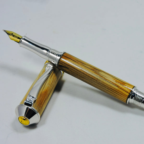 Broadwell Nouveau Rhodium & 22kt Gold Ftn. Pen with barrels from J. Rieger  Whiskey Brl. Staves