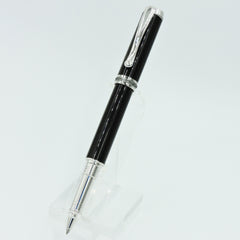 Jr. Statesman Rollerball, rhodium & black titanium barrels crafted from black carbon fiber