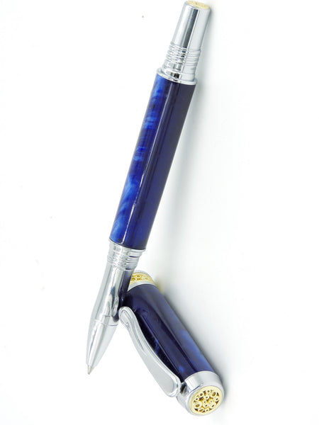 Jr. Anthony RB with 22kt Gold and Chrome, barrels crafted from Italian Madreperlato Royal Blue acrylic.